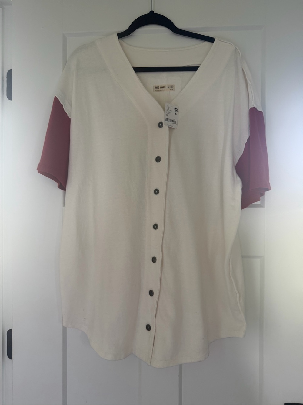 We The Free Two-Tone Button Front Top in Cream and Rose
